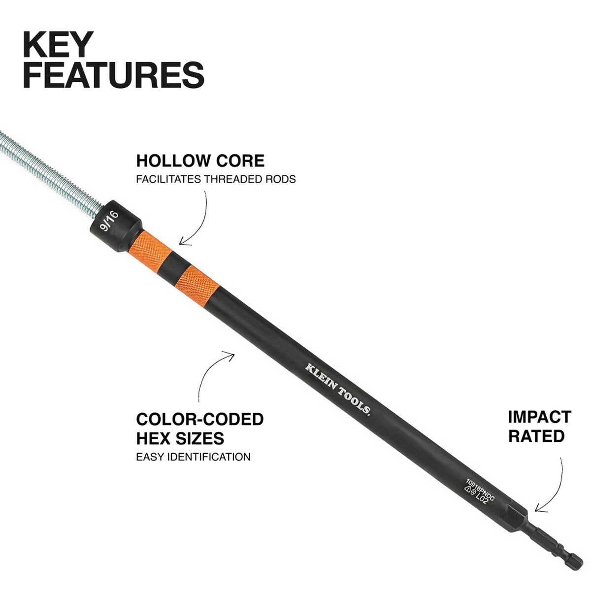 Klein 10916PNDC 9/16 Inch Magnetic Color-Coded Power Nut Setter, 10 Inch Hollow Core Impact Rated - 2