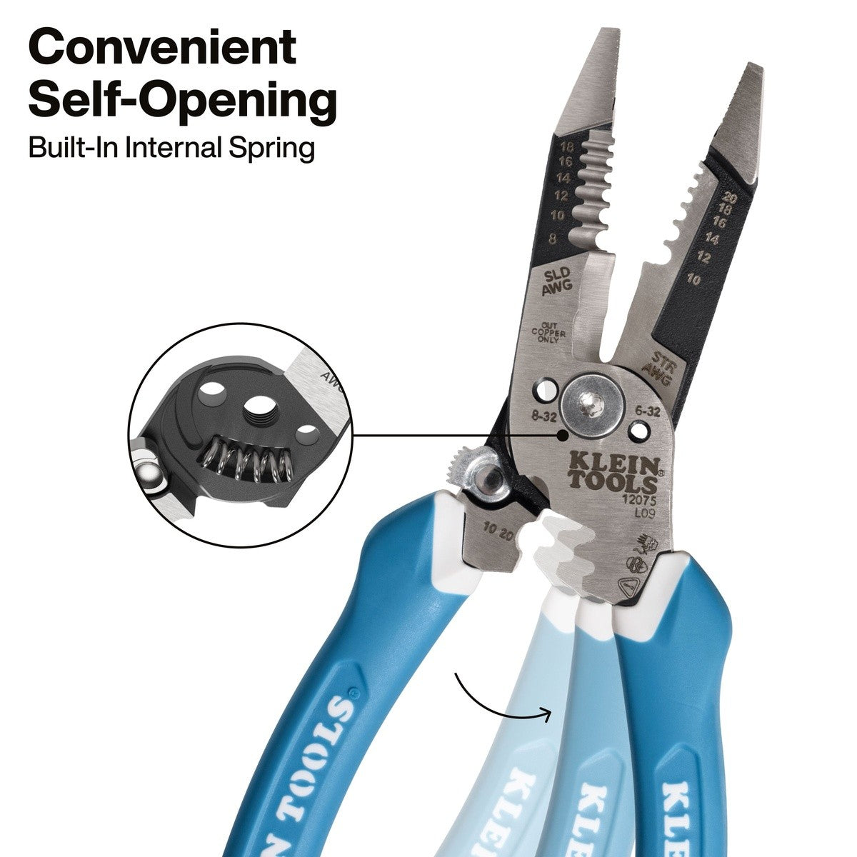 Klein 12075 Slim Forged Wire Stripper Cutter Straight Handle 8-18 AWG Solid 10-20 AWG Stranded - 4