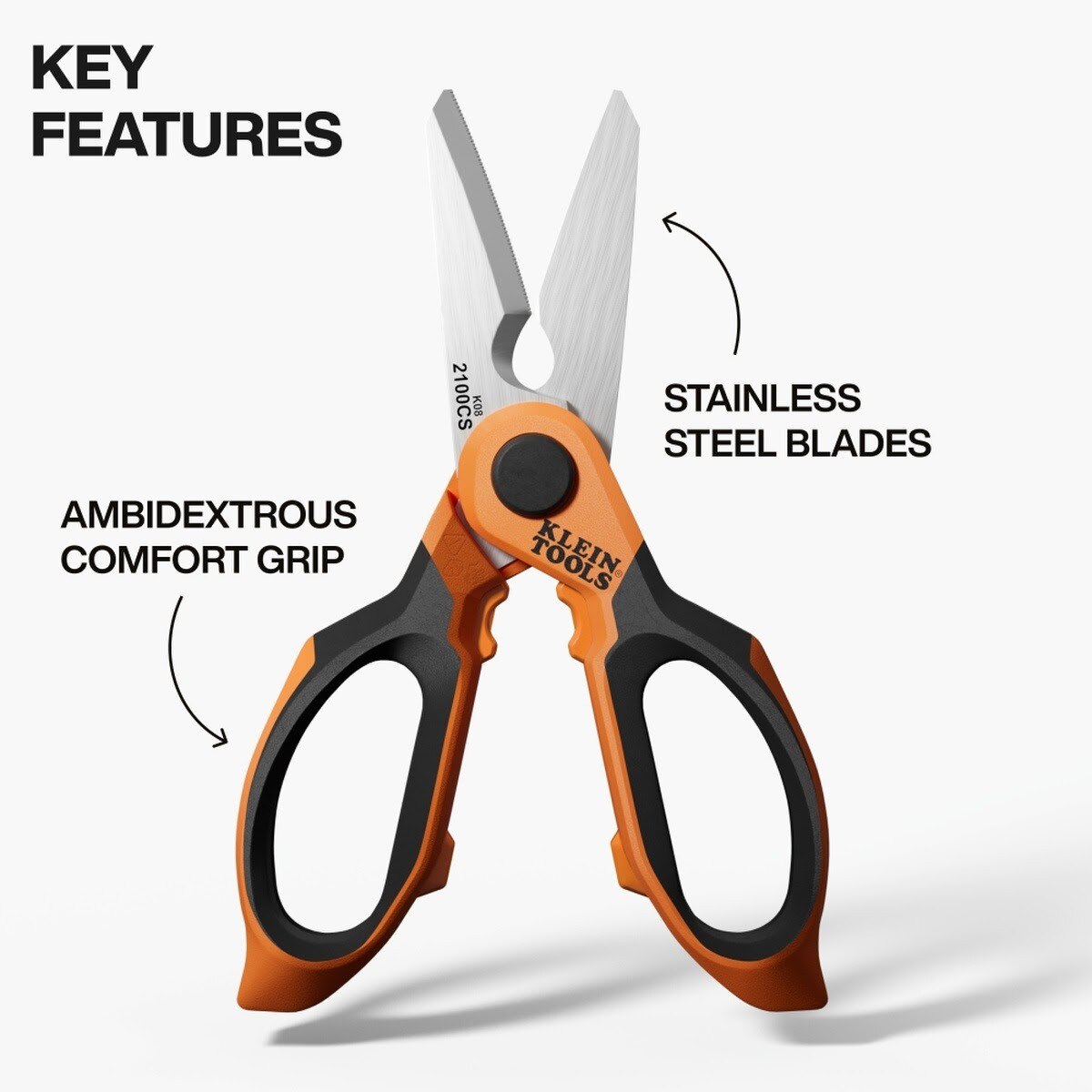Klein 2100CS Long Reach Cable Stripping Electrician Scissors, 7-Inch - 2