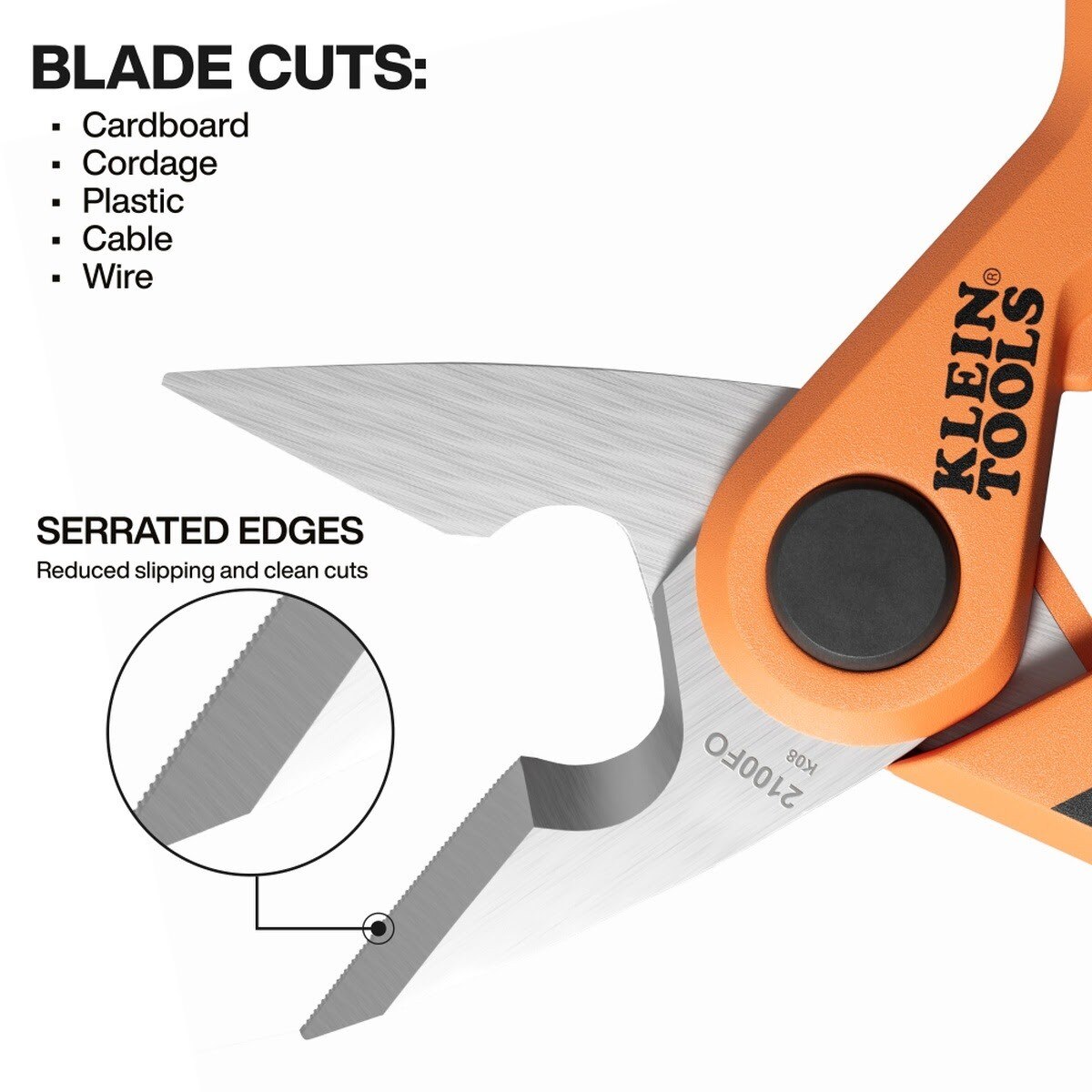 Klein 2100FO Compact Cable Stripping Electrician Scissors, 6-Inch - 3