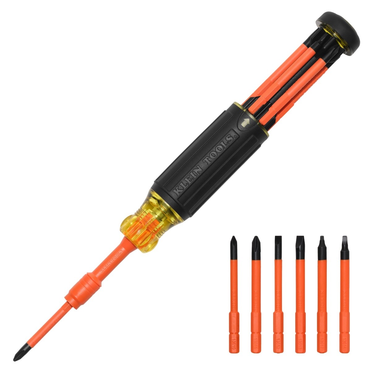 Klein Tools 32306INS 6-in-1 Insulated Auto-Lock Screwdriver with 1000V Rated Interchangeable Bits (7 Piece)