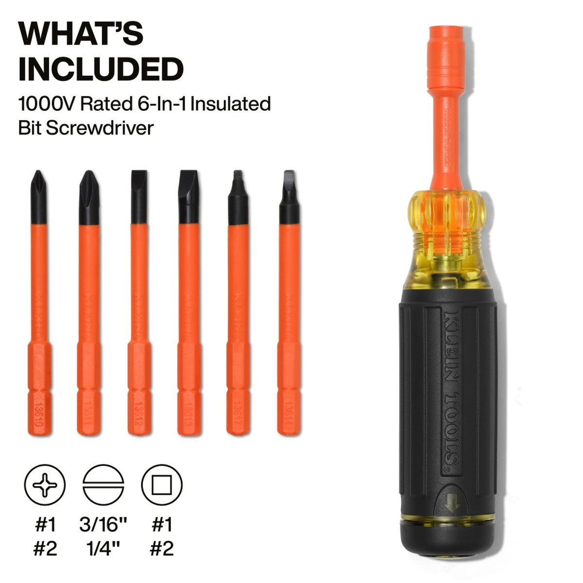 Klein Tools 32306INS 6-in-1 Insulated Auto-Lock Screwdriver with 1000V Rated Interchangeable Bits (7 Piece) - 2