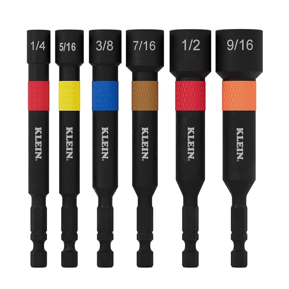 Klein 32946S Magnetic Power Nut Setters, 4-Inch Shaft, Impact-Rated SAE Set (6 Piece)