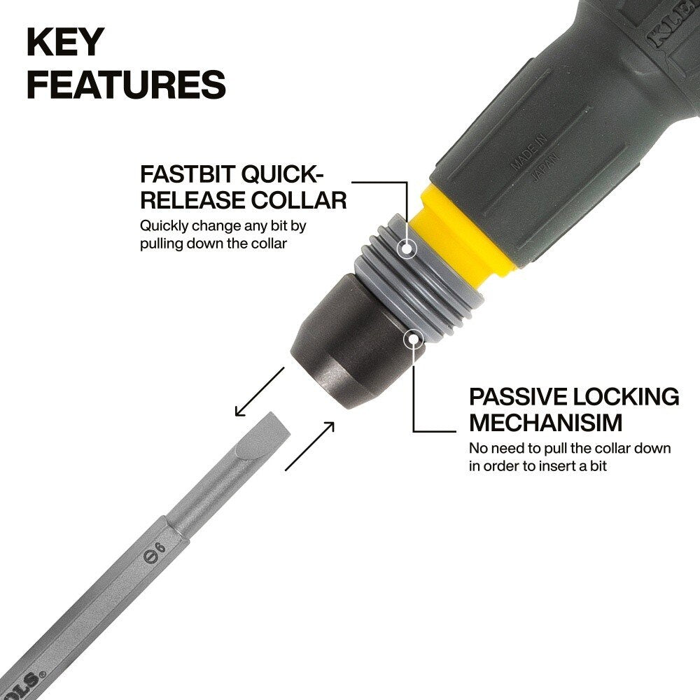 Klein 32960A Fastbit Tru-Grip Screwdriver with Quick-Release Collar, #2 Phillips & 6 mm Slotted Tips - 2