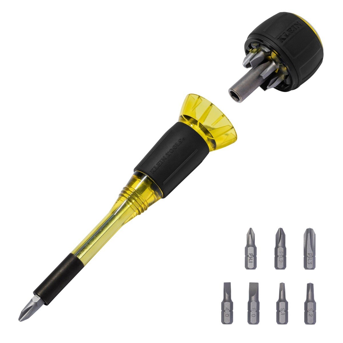 Klein 32961A 8-in-1 Tru-Grip Multi-Bit Screwdriver with Removable Stubby 6.6"