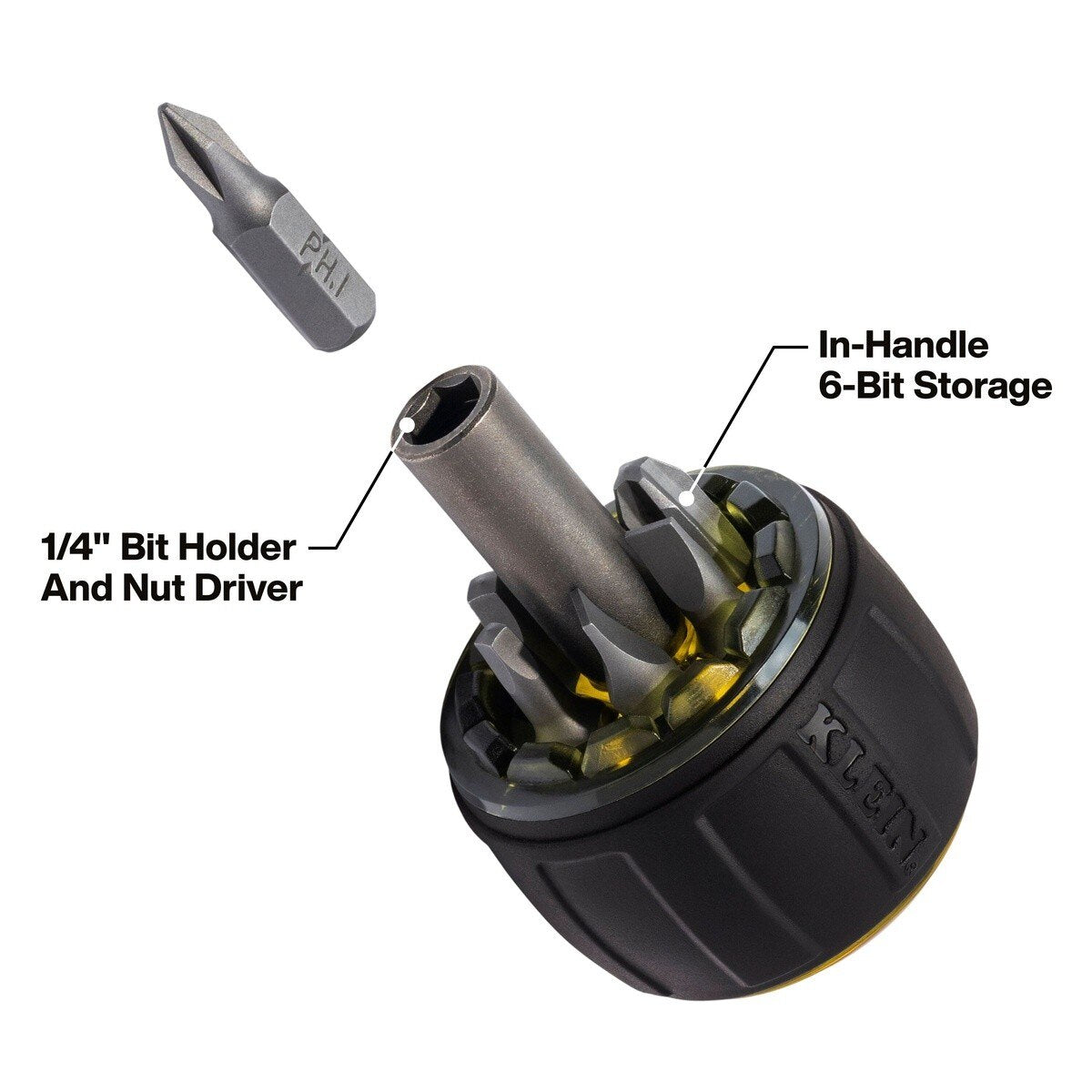 Klein 32961A 8-in-1 Tru-Grip Multi-Bit Screwdriver with Removable Stubby 6.6" - 2