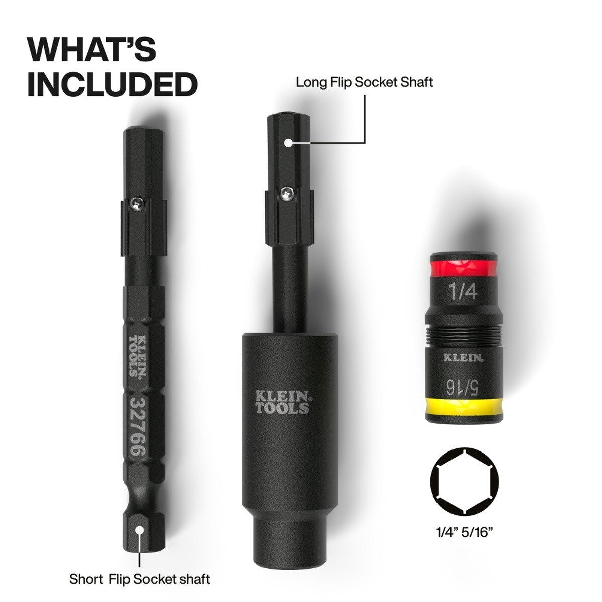 Klein 32982 Impact Flip Socket with Swivel Adapter, 1/4 in. and 5/16 in. Hex (3 Piece) - 2