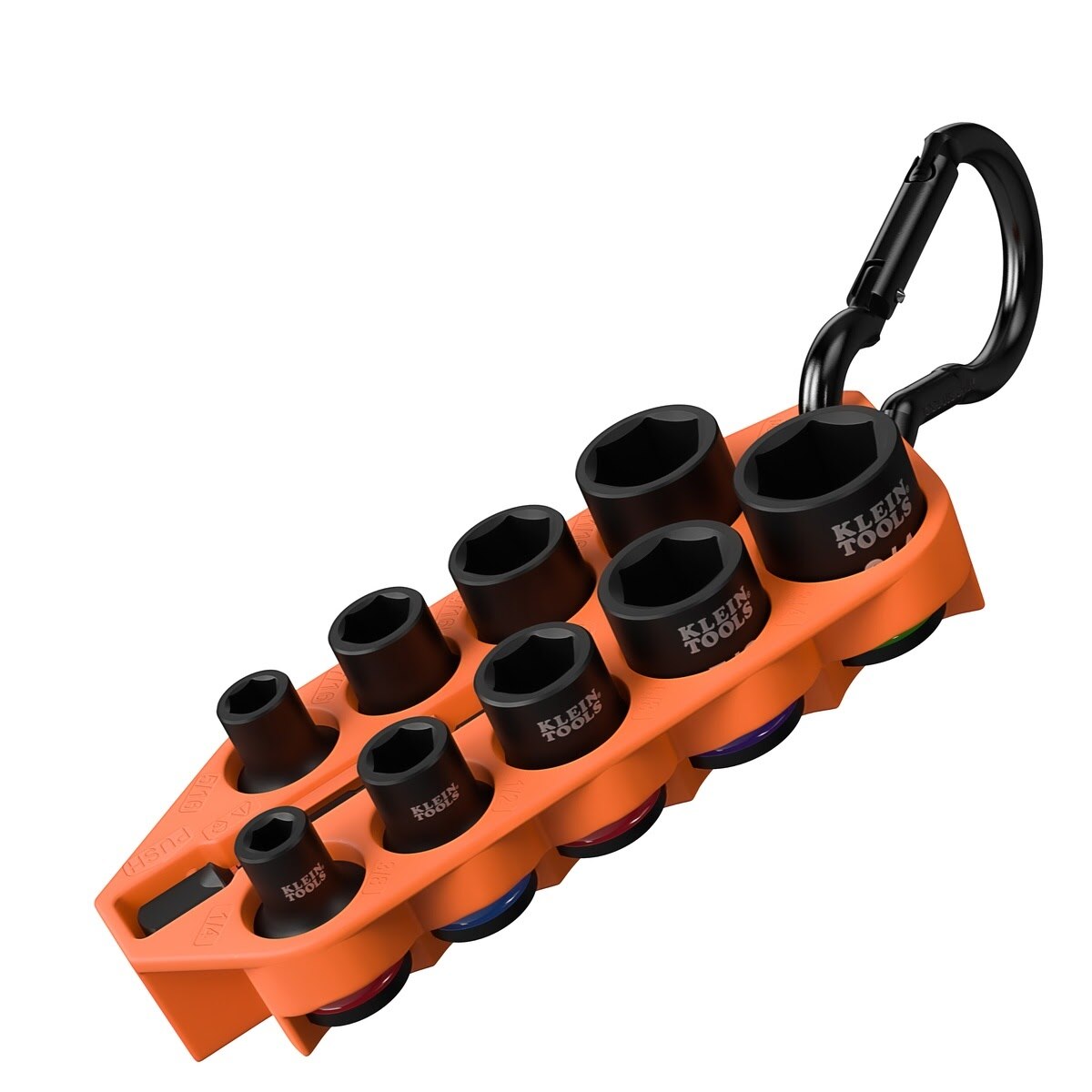 Klein 33809 Grab-And-Go SAE Impact Socket Set with Carabiner and 1/4 in. Impact Adapter (10 Piece)