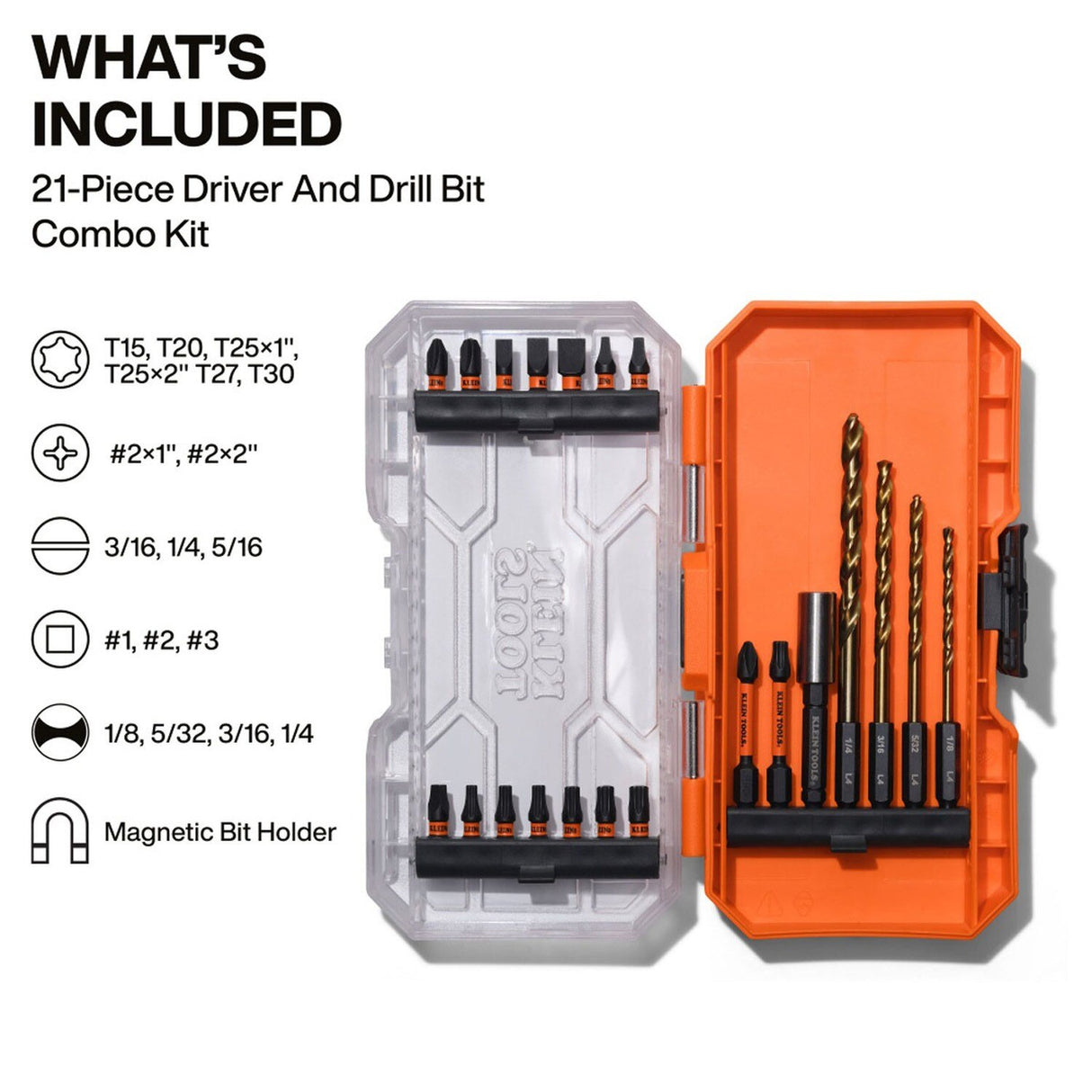 Klein 33811B Drill and Driver Bit Set with Titanium-Nitride Coated Bits and MODbox Compatible Case (21 Piece) - 2