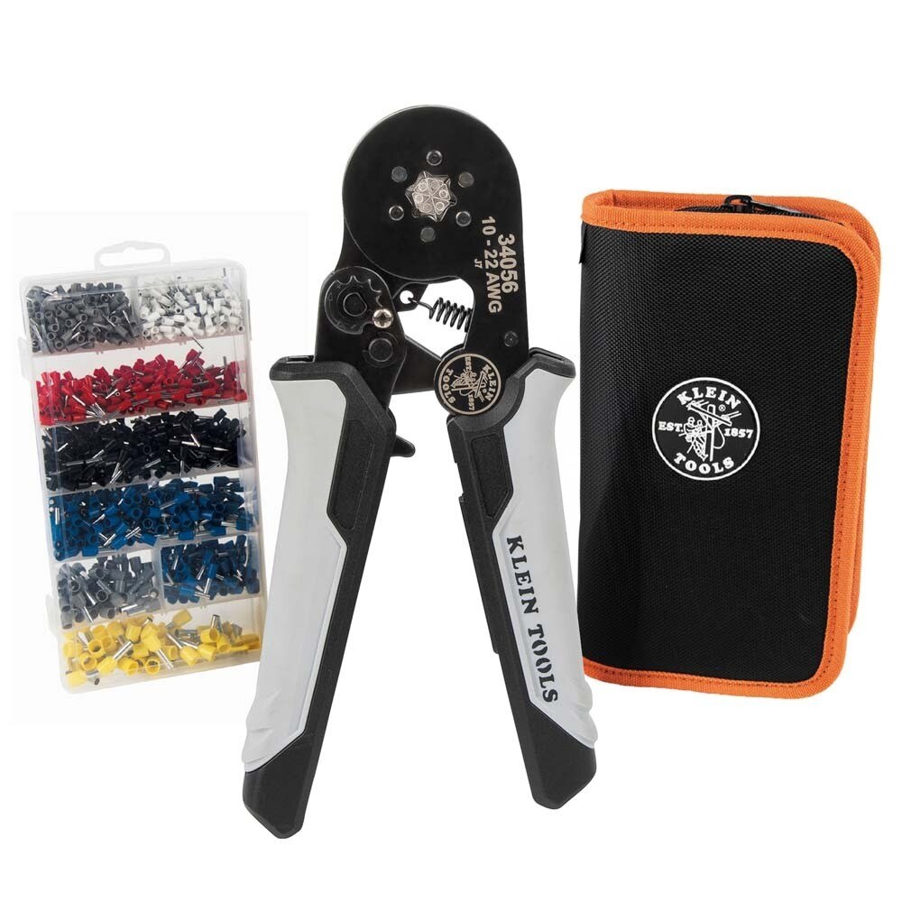 Klein 34061 Ratcheting Ferrule Hex Crimper Set with 1200 Terminals and Storage Case