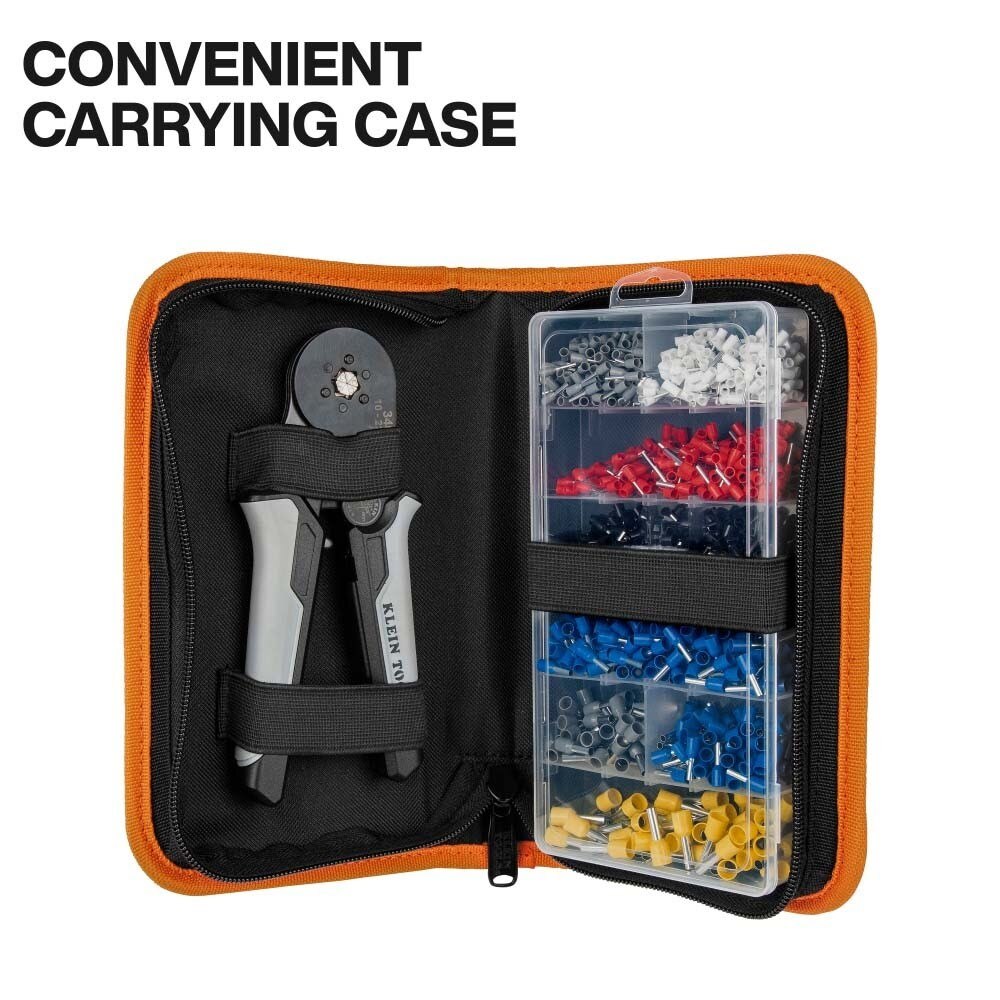 Klein 34061 Ratcheting Ferrule Hex Crimper Set with 1200 Terminals and Storage Case - 5