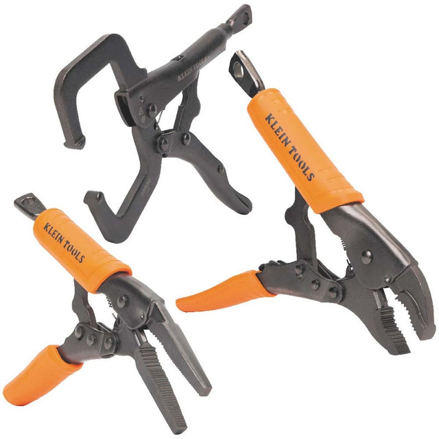Klein 38664 Locking Pliers Set, C-Clamp, Long Nose, Curved Jaw, 3-Piece