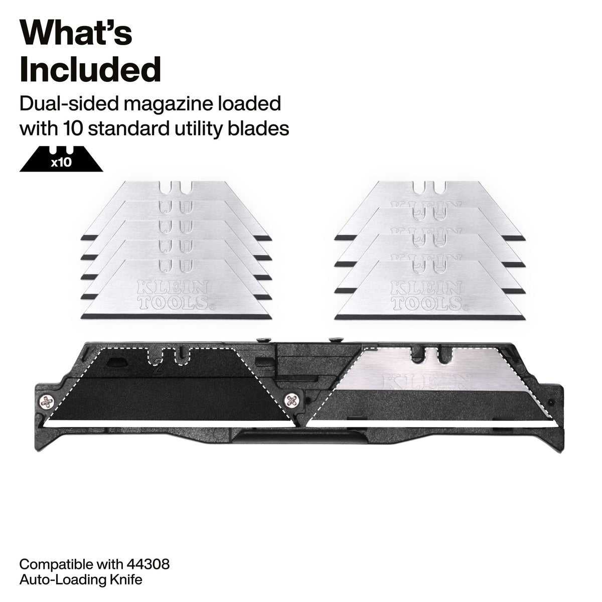 Klein 44308BL Dual-Sided Blade Magazine for Auto-Loading Utility Knife with Standard Blades (10 Pack) - 2