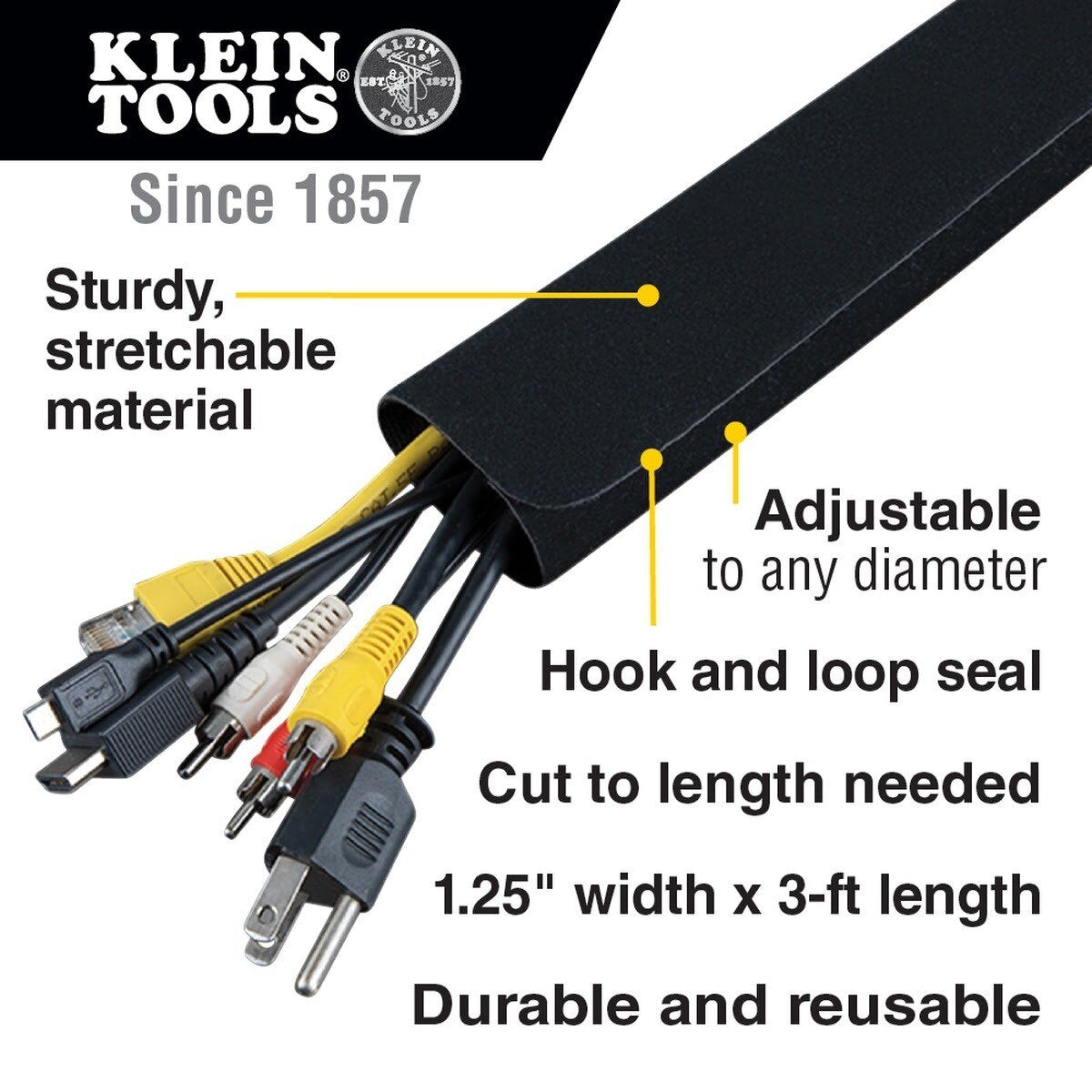 Klein 450-320 Cable and Wire Management Sleeves, 1.25 Inch Diameter, 3 Foot Long (2 Pack) - 2
