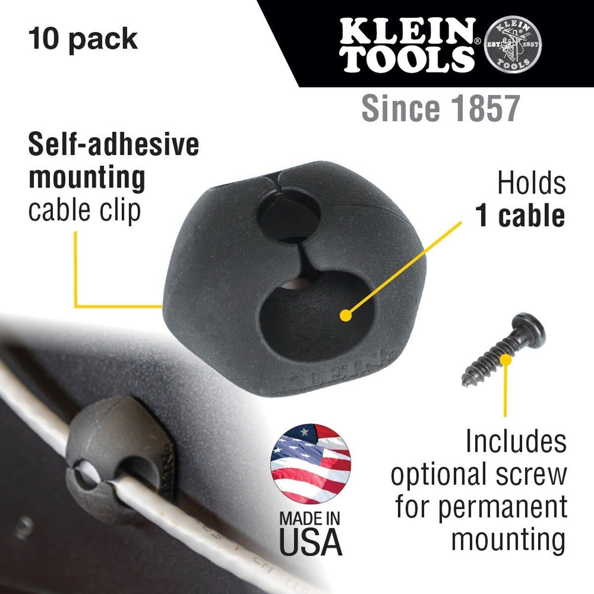 Klein 450-400 Self-Adhesive Cable Mounting Clips, 1 Slot (10 Pack) - 2