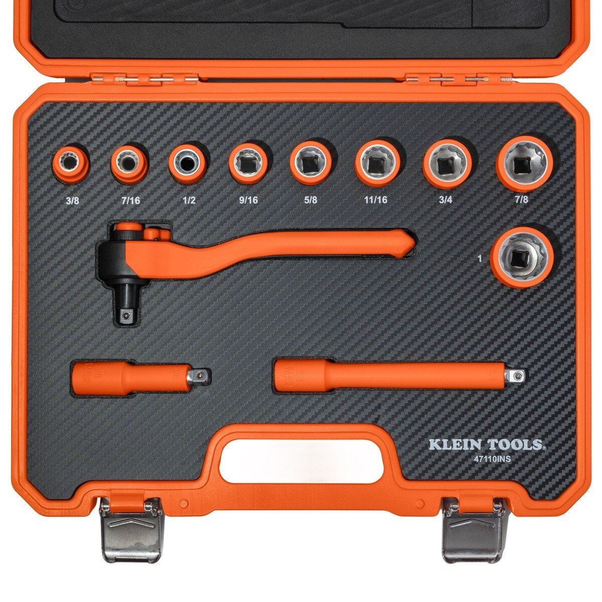 Klein 47110INS 3/8" Drive Insulated Ratchet and Socket Set 1000V Rated with Case (12-Piece Set)