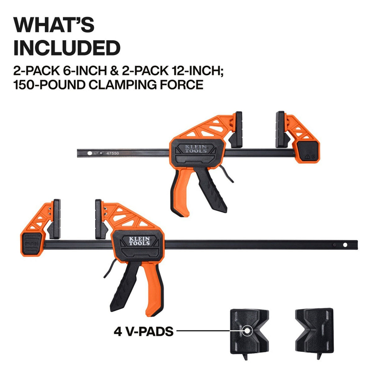 Klein 47552 Speed-Klamp 6 in. and 12 in. Quick Clamps with 150 lb Clamping Force, Dual Clamp/Spreader (4 Pack) - 2