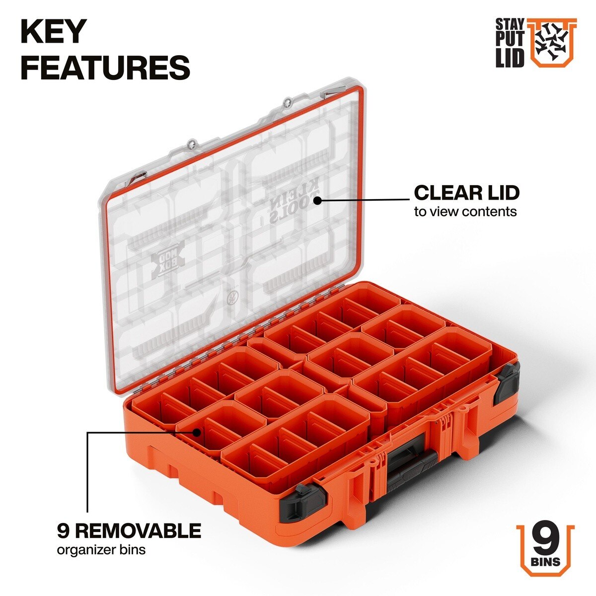 Klein 54400MBX MODbox Full Width Component Box with 9 Removable Bins and Clear IP65 Lid (1 Each) - 2