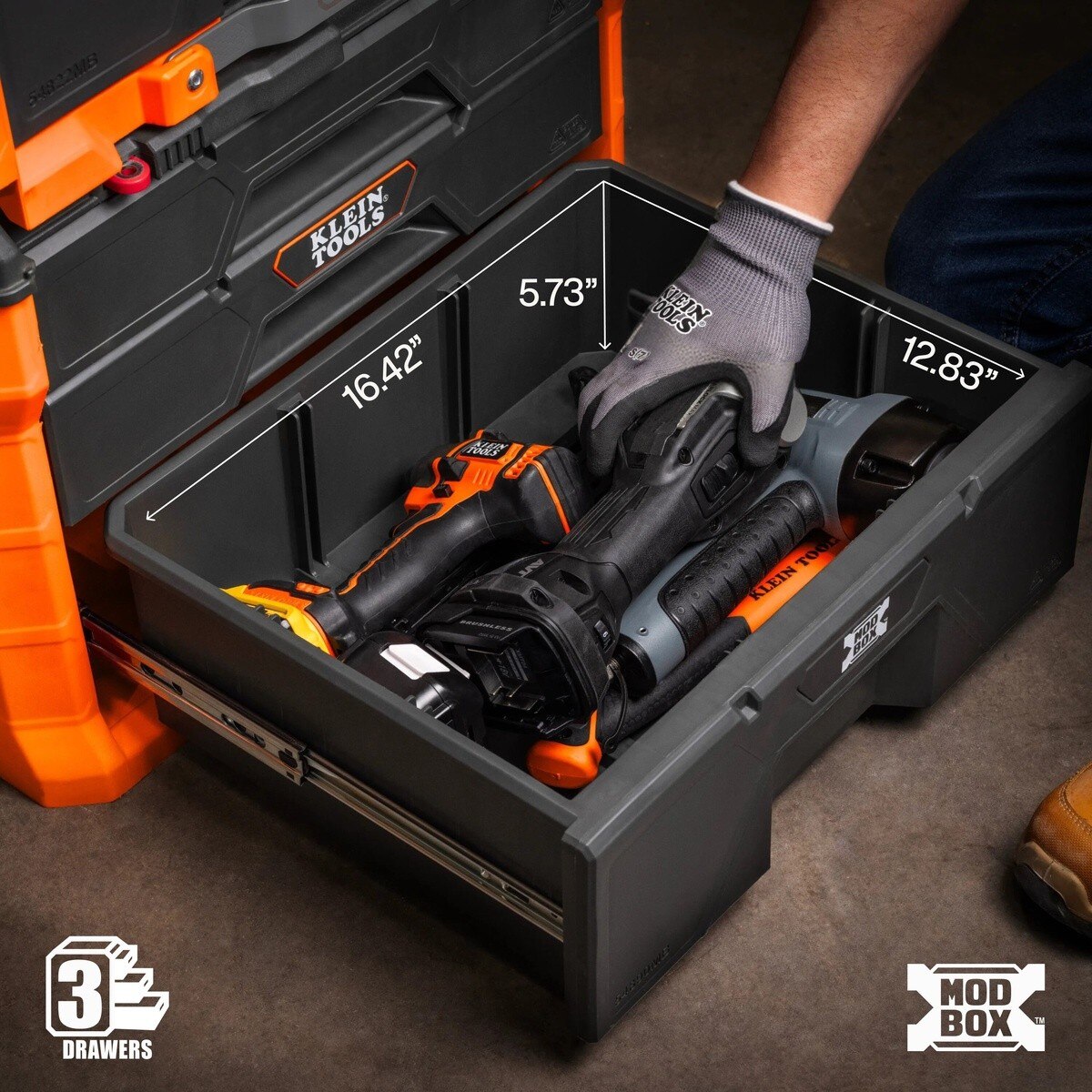Klein 54890MB MODbox Three Drawer Rolling Toolbox with 10" Wheels and Locking Bar - 5