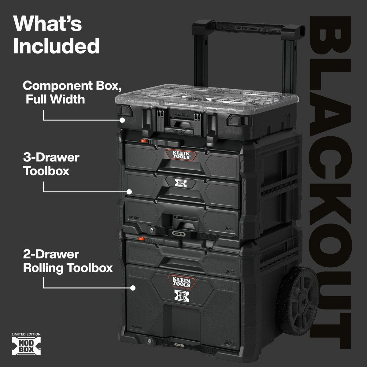 Klein 548BLKSTK MODbox Blackout Rolling Tool Storage Set with Drawers and Component Box (3 Piece Set) - 2