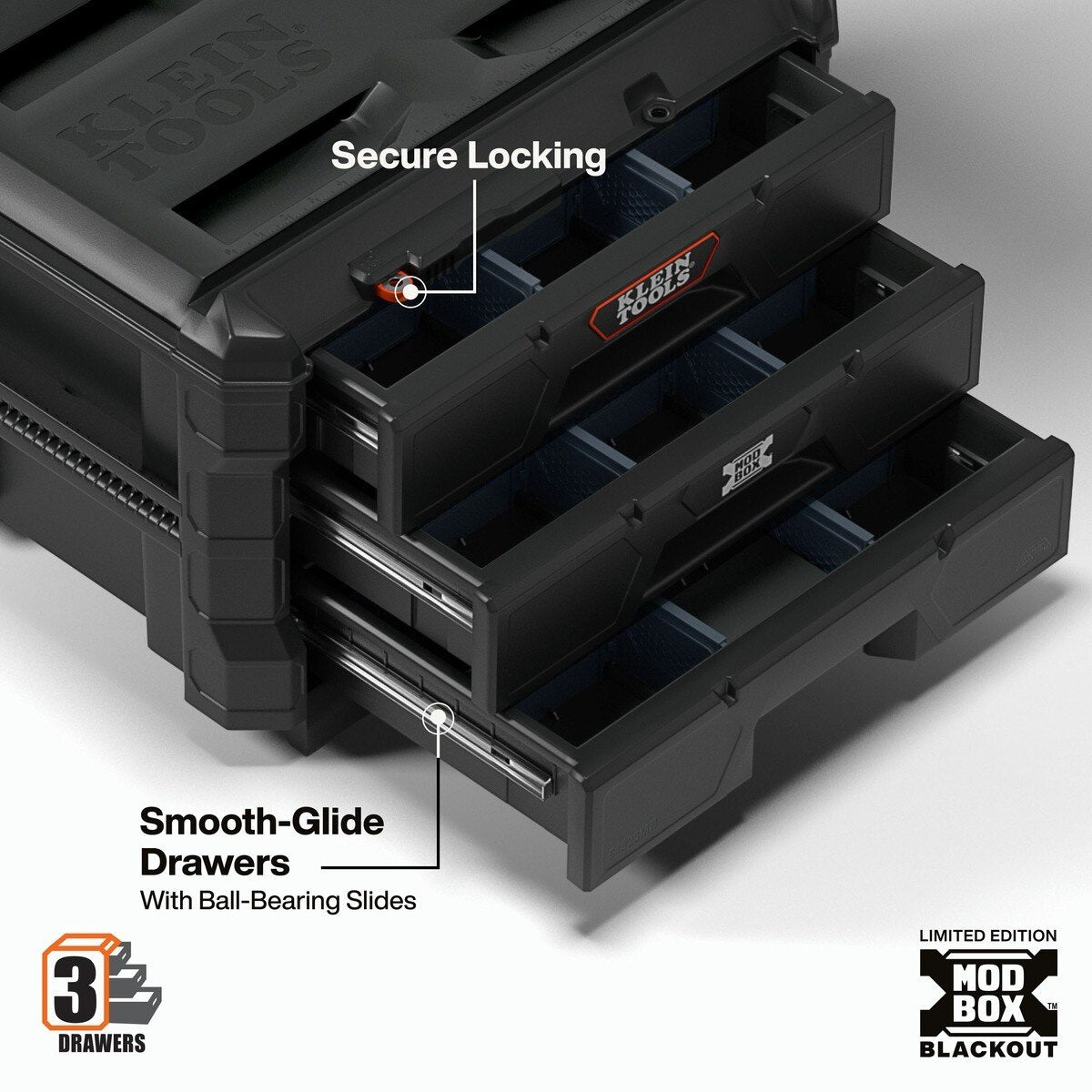 Klein 548BLKSTK MODbox Blackout Rolling Tool Storage Set with Drawers and Component Box (3 Piece Set) - 7