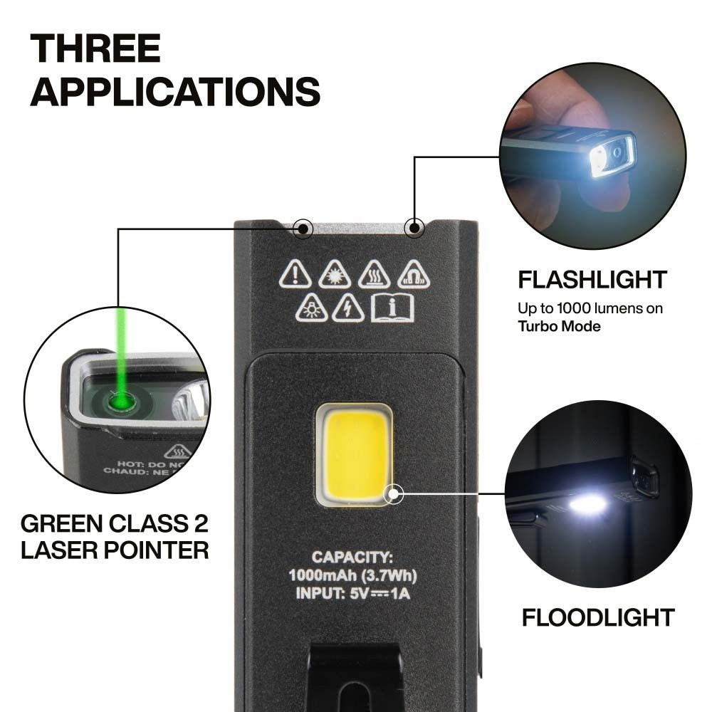 Klein 56074 Klein Slim-Profile LED Pocket Flashlight with Laser Rechargeable USB-C Compact Design - 2