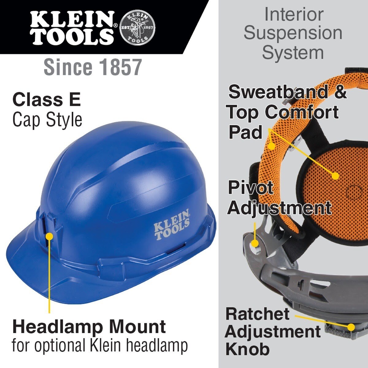 Klein 60248 Hard Hat, Non-Vented, Cap Style, Class E Type 1, Blue - 2