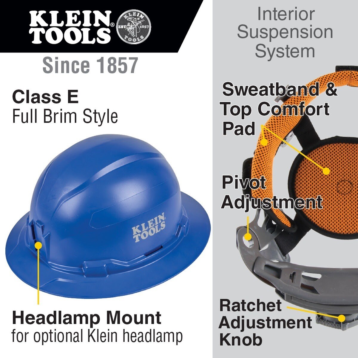 Klein 60249 Hard Hat, Non-Vented, Full Brim Style, Blue (Each) - 2