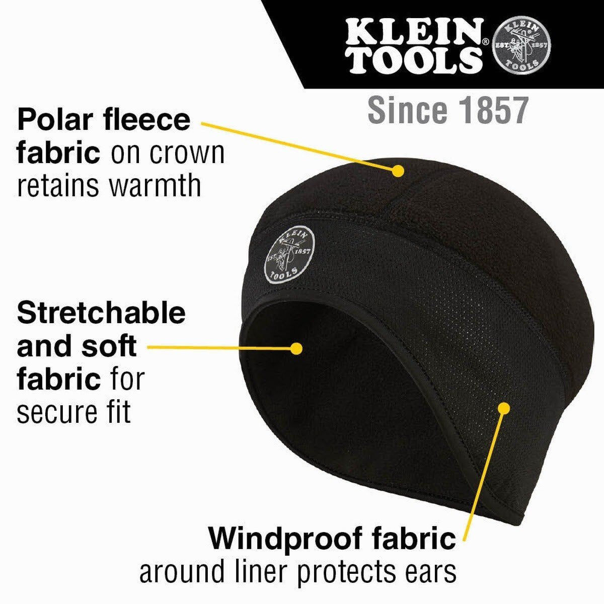 Klein 60383 Winter Helmet Liner with Polar Fleece and Windproof Ear Coverage (One Size Fits Most) - 2