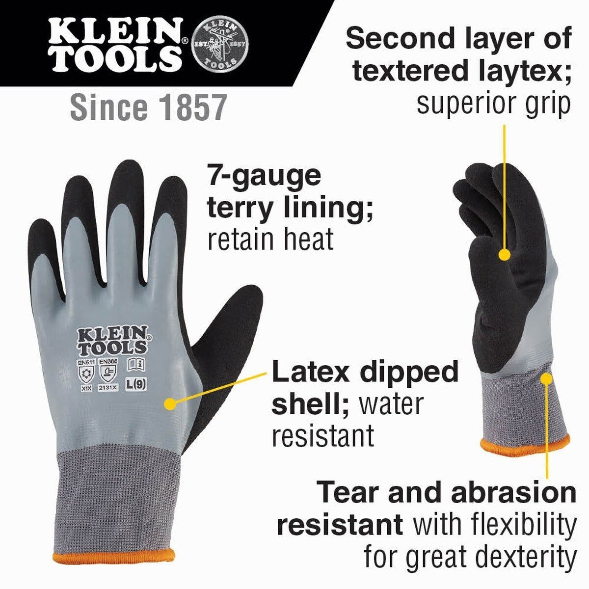 Klein 60389 Thermal Dipped Gloves, Large (1 Pair) - 2