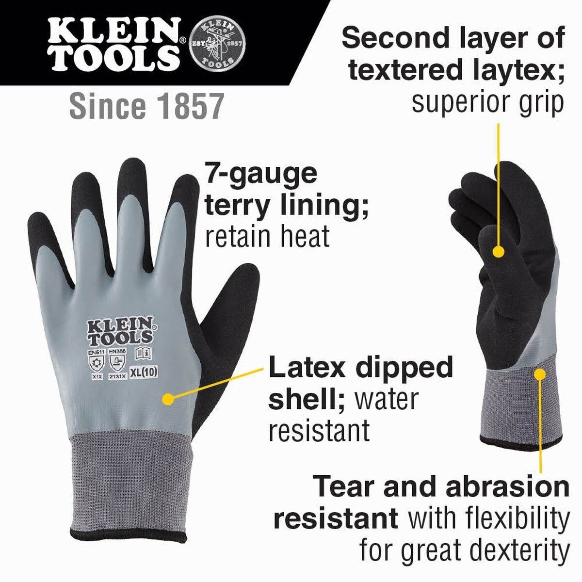 Klein 60390 Thermal Dipped Gloves, Extra-Large (Pair) - 2