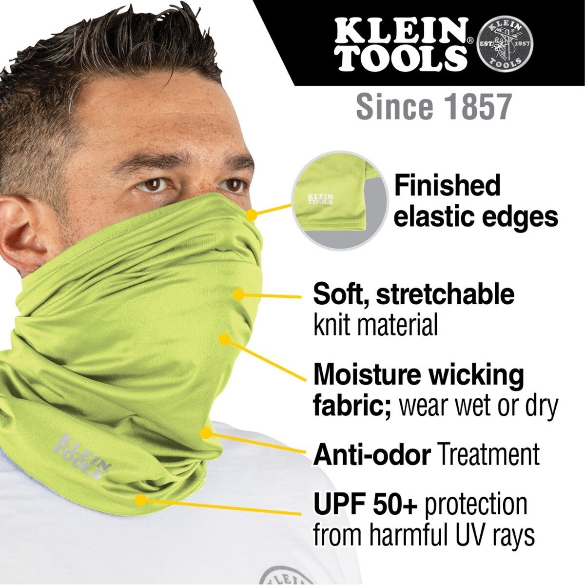 Klein 60465 Neck and Face Cooling Band, High-Visibility Yellow (One Size) - 2