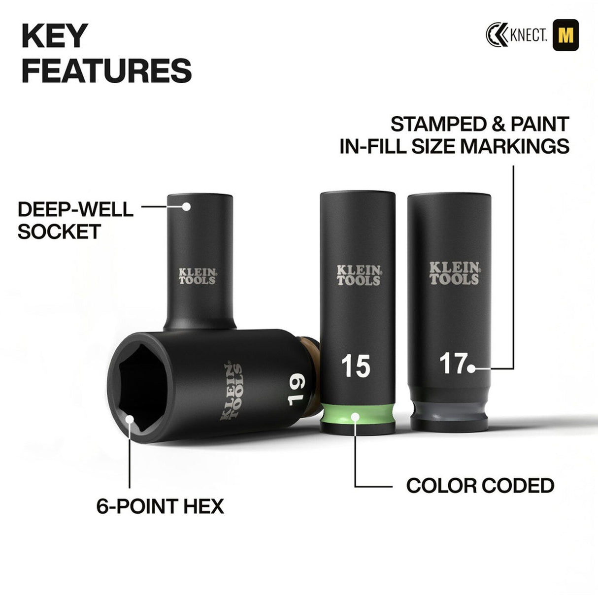 Klein 65109IMPCTM Deep-Well 3/8-Inch Drive Impact Socket Set, Metric, 6-Point Hex with Adapters and MODbox Compatible Case (9-Piece) - 2