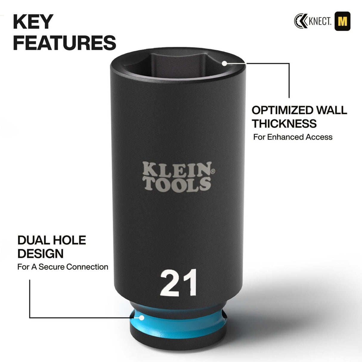 Klein 65109IMPCTM Deep-Well 3/8-Inch Drive Impact Socket Set, Metric, 6-Point Hex with Adapters and MODbox Compatible Case (9-Piece) - 3