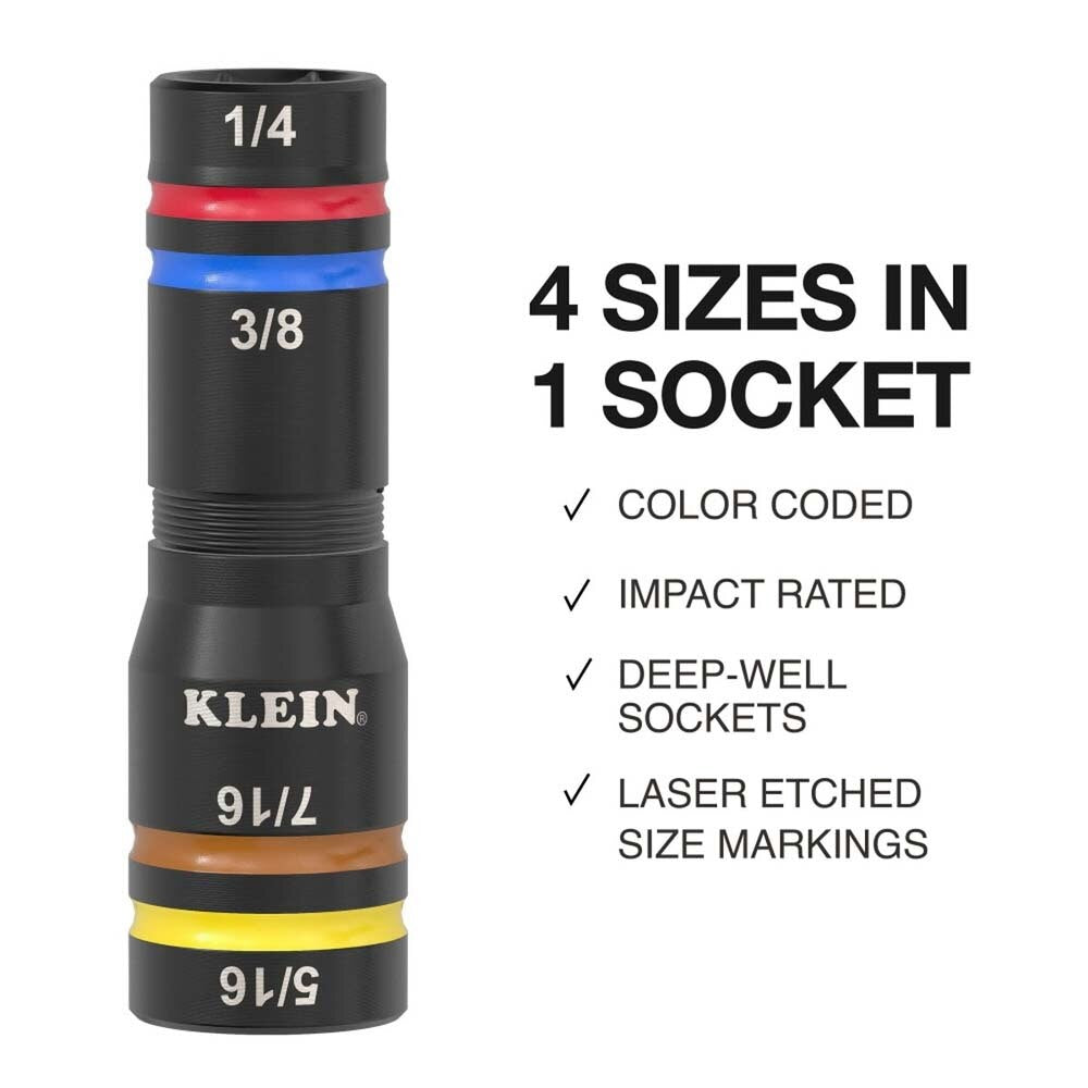 Klein 651QS Quad-4 Deep-Well Heavy-Duty Impact Flip Socket, SAE - 2