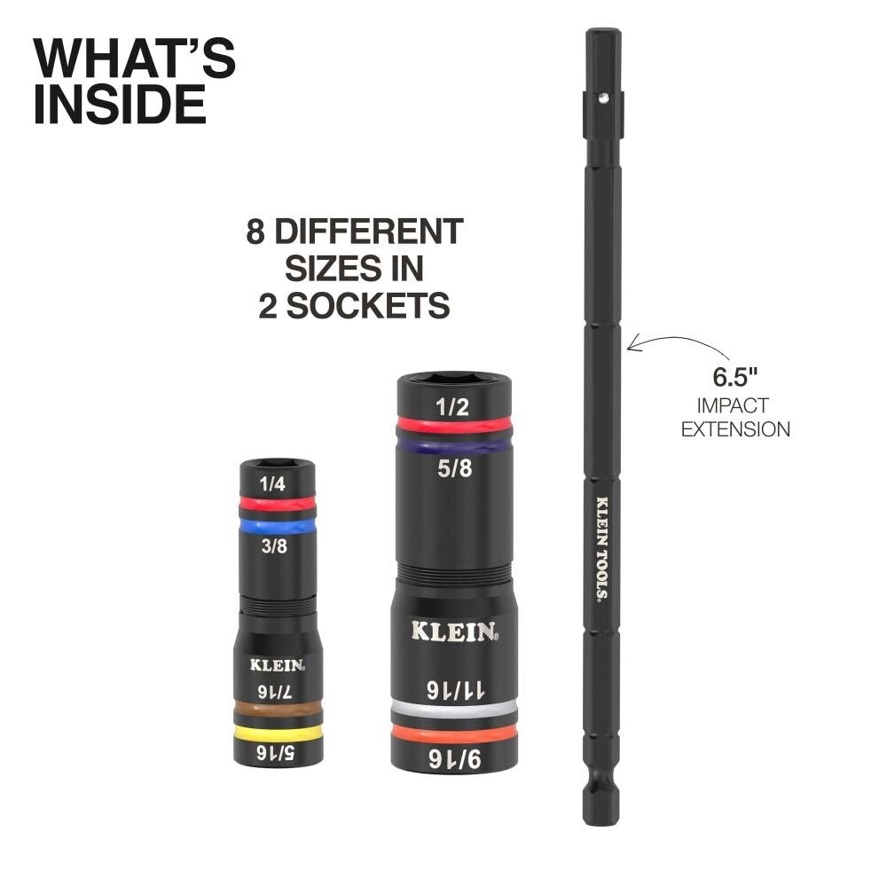 Klein 652QS Quad-8 Deep-Well Heavy-Duty Impact Flip Sockets, SAE (3 Piece) - 4