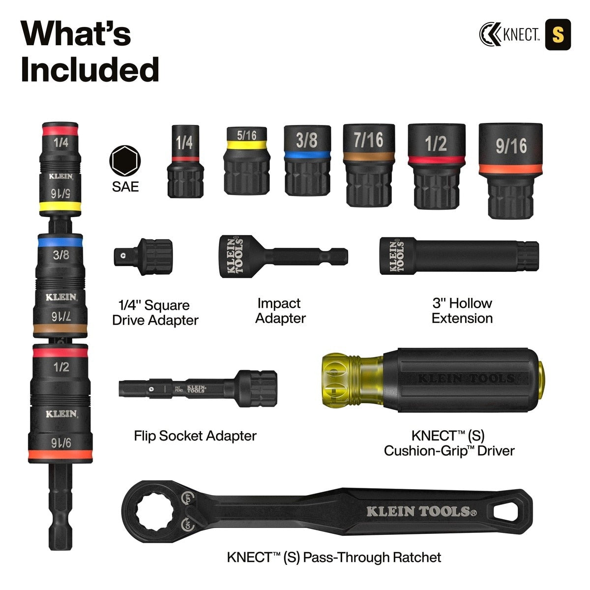Klein 65301KNECT KNECT SAE 1/4" Drive Pass-Through and Flip Socket Starter Set with Ratchet and Case (23-Piece) - 2