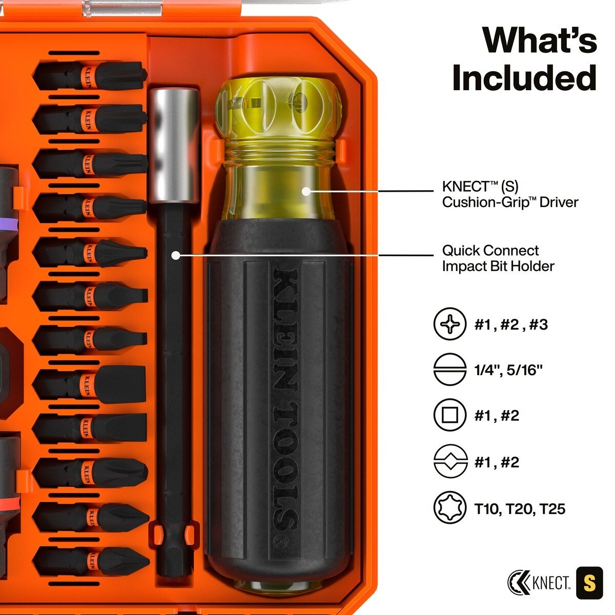 Klein 65302KNECT KNECT Pass Through and Impact Socket Set SAE and Metric 1/4" Drive with MODbox Case (33 Piece) - 3