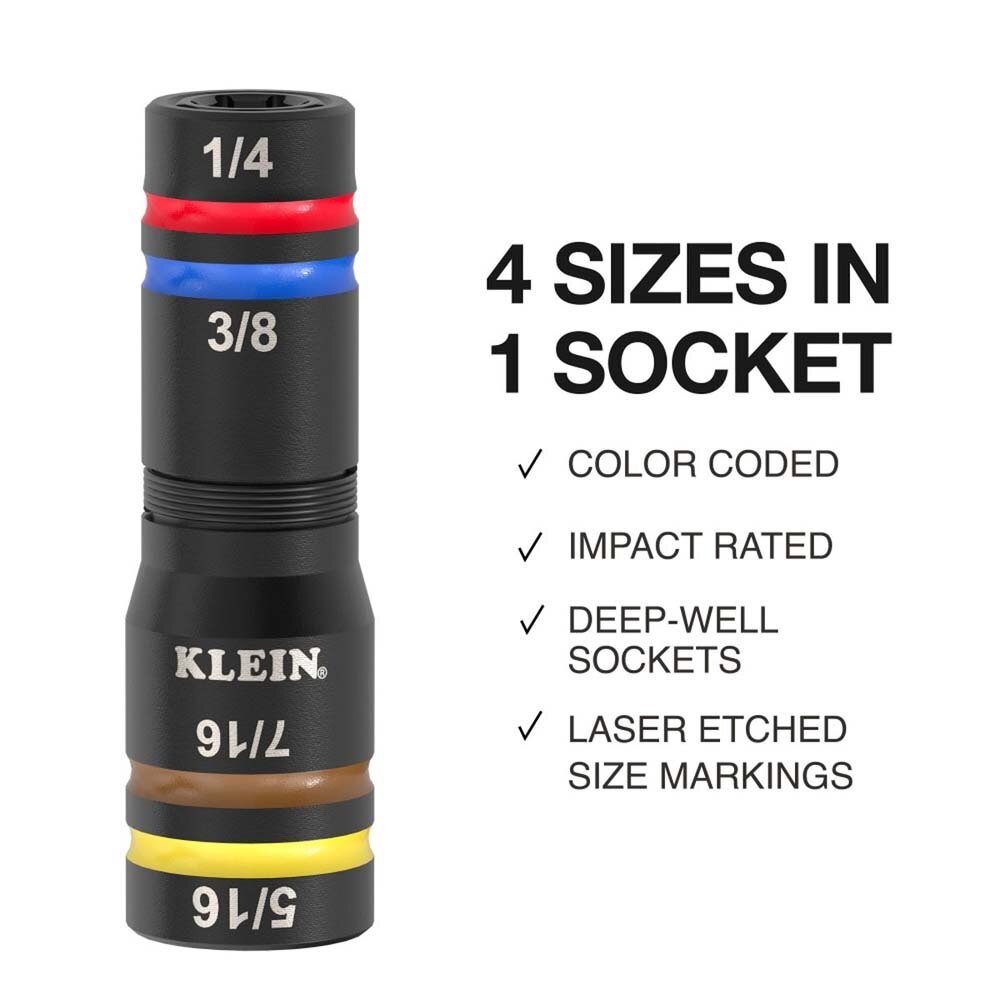Klein 653QS KNECT Quad-12 Deep-Well Heavy-Duty Impact Flip Sockets, SAE, 6-Piece - 3