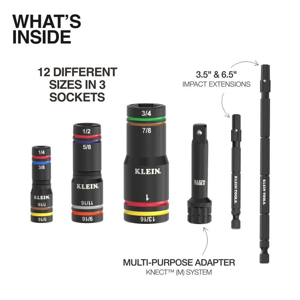 Klein 653QS KNECT Quad-12 Deep-Well Heavy-Duty Impact Flip Sockets, SAE, 6-Piece - 4