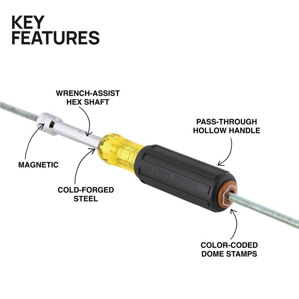 Klein 654716MAG Color-Coded Magnetic Hollow-Shaft Heavy-Duty Nut Driver, 7/16-Inch - 2