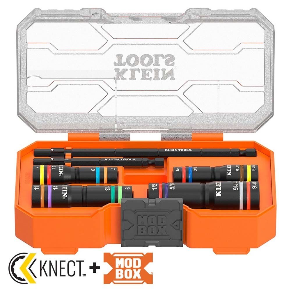 Klein 654QS KNECT Quad-16 Heavy-Duty Impact Flip Sockets, SAE and Metric, 6-Piece