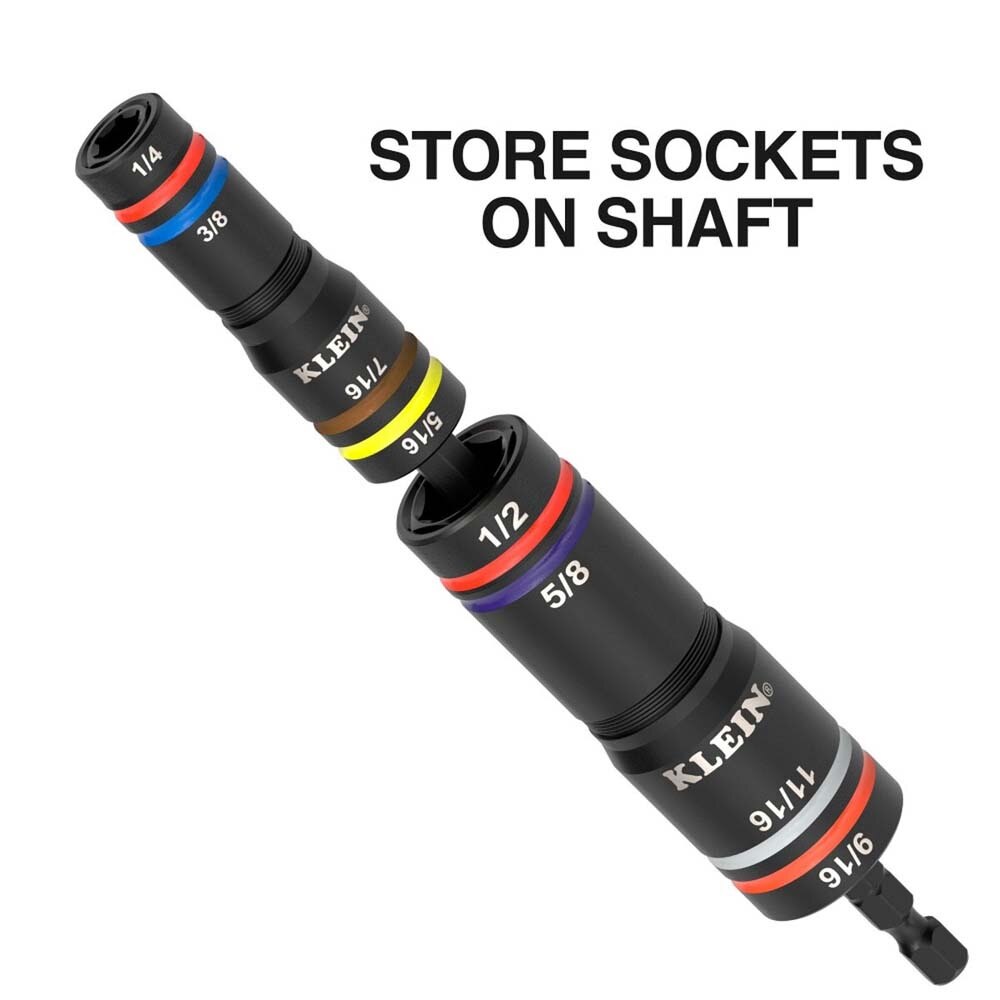 Klein 654QS KNECT Quad-16 Heavy-Duty Impact Flip Sockets, SAE and Metric, 6-Piece - 5