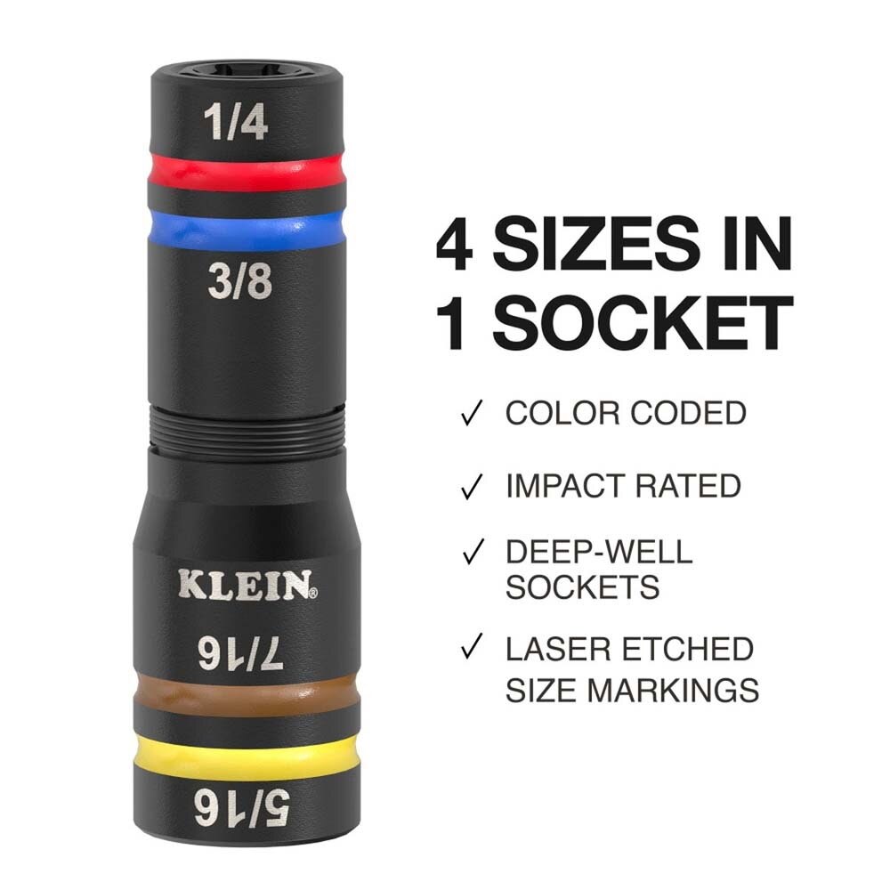 Klein 656QS KNECT Quad-24 Heavy-Duty Impact Flip Sockets, SAE and Metric, 9-Piece - 2