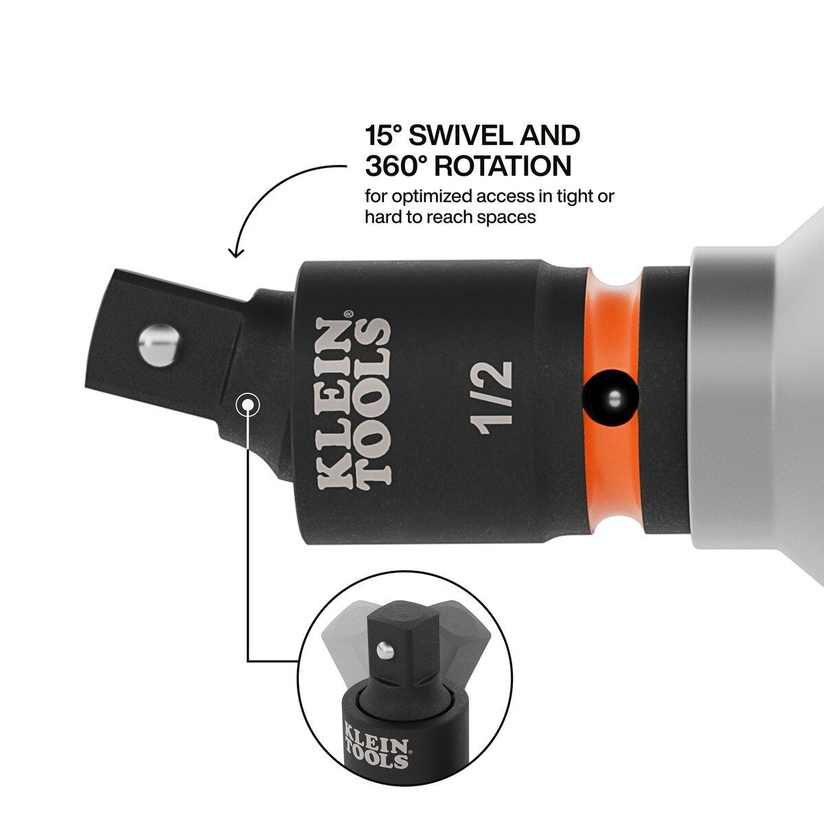Klein 65842SW Swivel Impact Wrench Adapter Set 3/8 in. and 1/2 in. Drive for Angled Socket Access (2 Piece) - 2