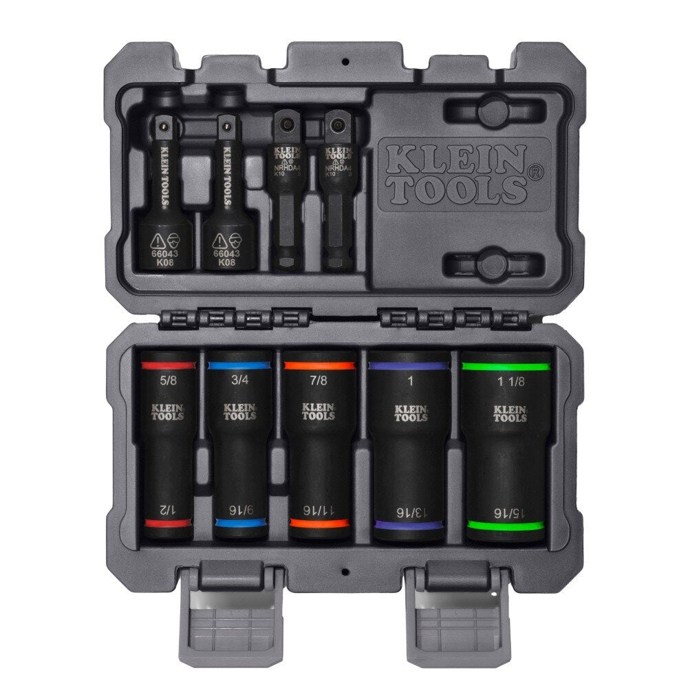 Klein 66055 2-in-1 Impact Flip Socket Set for Linemen with Color ID Bands (5 Piece)