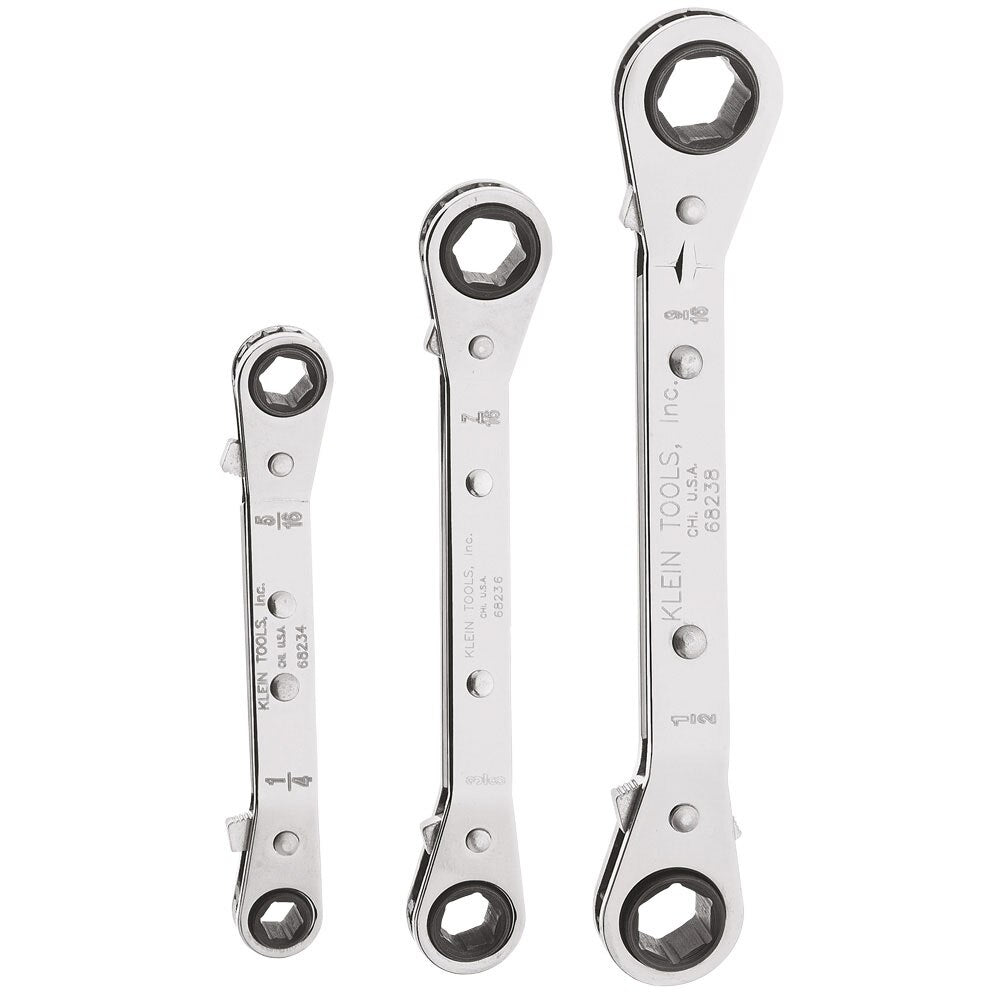 Klein 68244 Reversible Ratcheting Box Wrench Set, 3-Piece