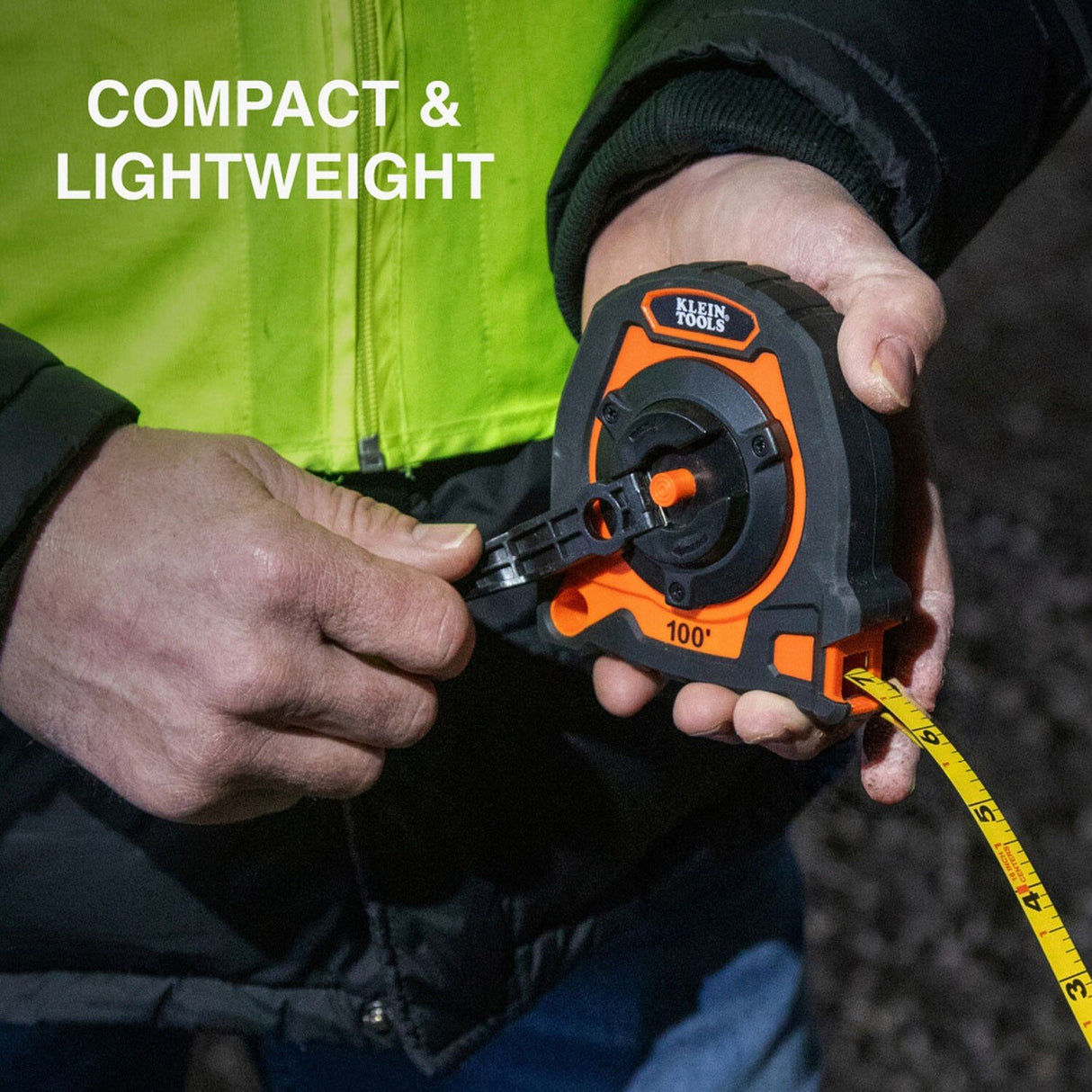 Klein Tools 94100CR Closed Reel Long Tape Measure with 3:1 Gear Ratio and Nylon Coated Steel Tape (100-Foot) - 9