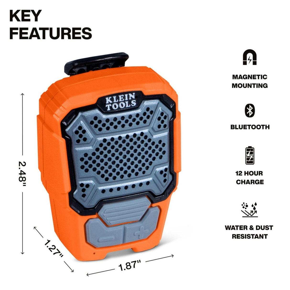 Klein AEPWS1 Wearable Bluetooth Speaker with Magnetic Clip and IP67 Jobsite Design - 2