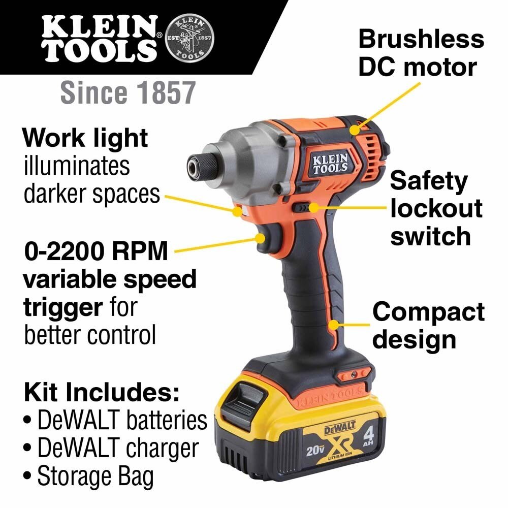 Klein BAT20CD1 Battery-Operated Compact Impact Driver, 1/4-Inch Hex Drive, Full Kit - 2